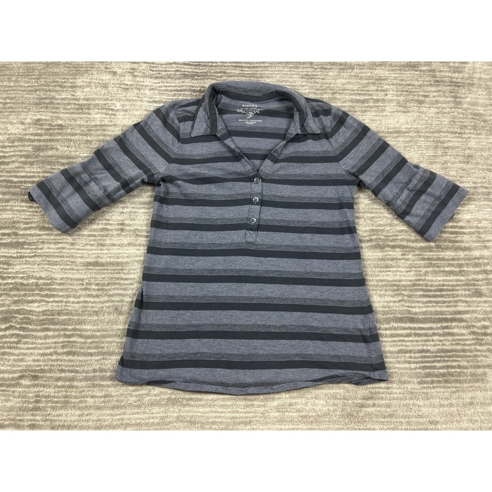 Sonoma Top Womens Medium Blue Striped Polo Half Sleeve Casual